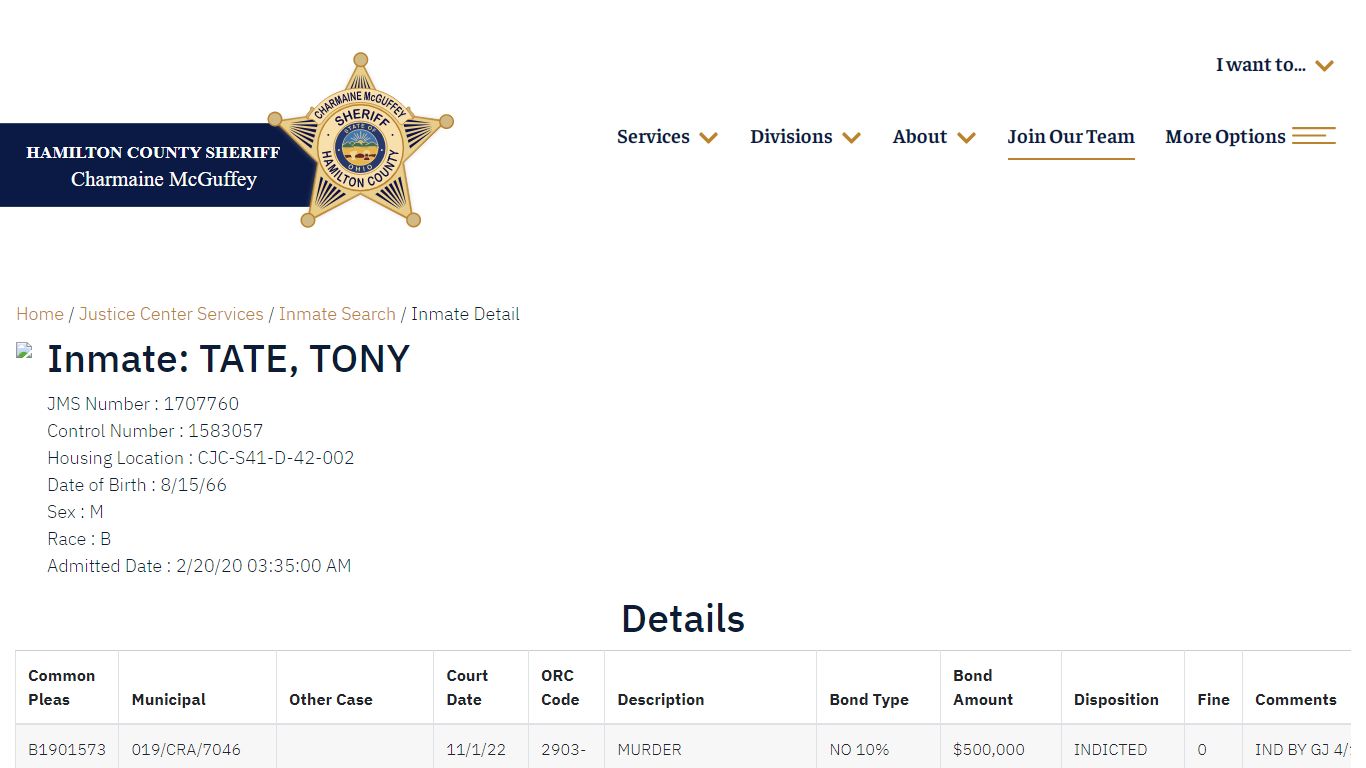 Inmate Detail - Hamilton County Sheriff's Office